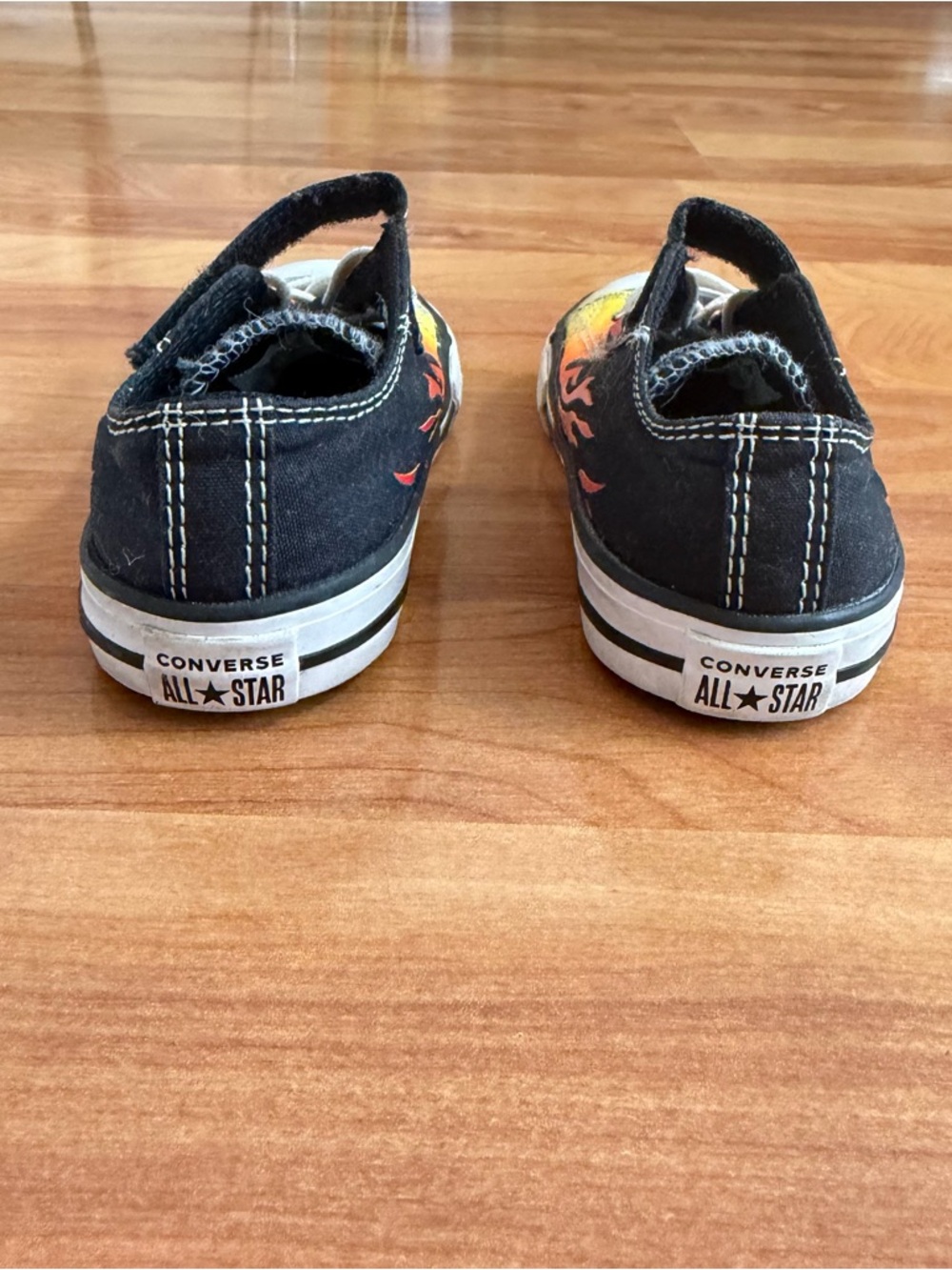Converse Toddler Flame Canvas Sneakers - Black with Orange/Yellow Flame - Picture 2 of 6